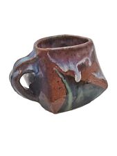 Vicki Pollack Abstract Drip Glaze Square Rounded Mug Small 8 oz Cup Signed  picture