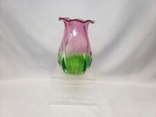 Teleflora Hand Blown Pink & Green Glass Watermelon Vase Ruffle Twist 8