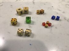 Lot of 12 Dice & 2 Game Dice, variety of sizes, colors, some Bakelite, all Vtg picture