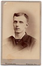 ANTIQUE CDV CIRCA 1890s WHEELER HANDSOME YOUNG MAN IN SUIT WHEATON ILLINOIS picture