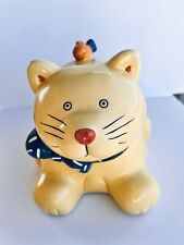 Coco Dowley ceramic Cat with Goldfish Handle Cookie Jar 8” picture