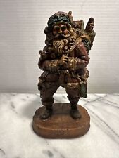 Hand Made Painted Santa Claus Resin Wood Look Christmas 8”Figure On Pedestal picture
