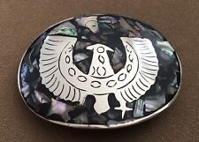 Vintage Old Mexico Alpaca & Abalone Shell Inlay Ancient Silver Eagle Belt Buckle picture