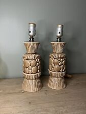 Pair Of Vintage Mid Century Modern Lamps  Tan Brown Retro Pottery Lamps picture