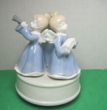 VINTAGE Porcelain Rotating Music Box: Three Angels with Instruments Japan 1970's picture