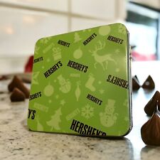 Hersheys Chocolate Christmas Tin Gift Candy Cookies Gift Holiday 5x5x2 Green picture