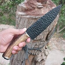 Custom Hand Forged Black Coated D2 Steel Blade Stag Horn Handle Hunting Knife picture