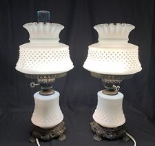 ✨(2) Hobnail Milk Glass Hurricane Parlor Lamp Gone With The Wind Brass Lamp✨ picture