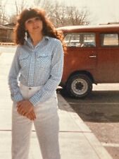 JB Photograph Lovely Pretty Lady Beautiful Woman Next To Old VW Bus 1980's picture