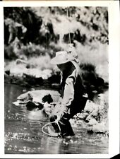 GA104 1953 Orig Photo THE PRESIDENT CASTS Eisenhower Trout Fishing Black Hills picture