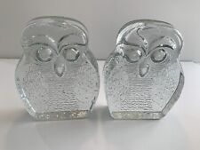 Vintage 1960s MCM BLENKO Clear Glass OWL Bookends Joel Myers West 7