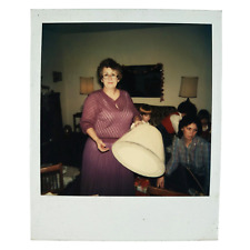 Crazy Lampshade Lady Polaroid® Photo 1990s Vintage Family Found Snapshot B3327 picture