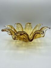 Vintage Murano Large  Amber Glass Centerpiece Bowl Flower Ruffled Design picture