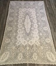 VINTAGE QUAKER SCALLOP EDGE LACE TABLECLOTH WITH LOOPS PEACHY CREAM 58