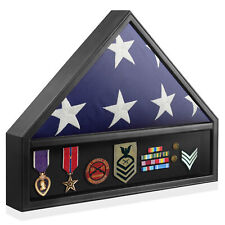 Military Burial Flag and Medal Shadow Box Display Case, Black picture