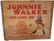 Johnnie Walker Box Red Label Whiskey Wooden Box Whisky Dove Tail VTG 1958 Decor picture