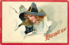 Embossed Tuck Halloween Postcard Hallowe'en 174 Brundage Pretty Witch Black Cat picture