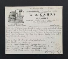 Original 1919 Billhead ~ W.A. Kahrs ~ Plumber ~ San Francisco, California  picture
