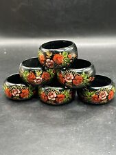 Handpainted black lacquer napkin rings (6) picture