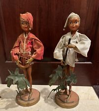 Set of 2 VINTAGE MCM ASIAN PIXI ELF FIGURINE PLAYING INSTRUMENT picture