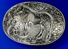 Gorgeous Standing Horse Vintage San Marcos Silver on Nickel Crumrine Belt Buckle picture