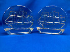 Blenko or pilgrim Glass Ship Sea Boat Bookends paper weights heavy solid set picture