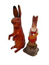 +ANTIQUE+ 2 rare GERMAN Easter bunny candy containers / boxes / glass eyes picture
