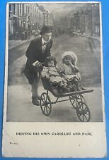 Antique “Driving His Own Carriage and Pair” RPPC Postcard - Father with Children picture