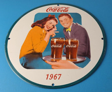 Vintage Coca Cola Porcelain Sign - Gas Pump Plate Service Diner Girl Sign picture