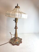 Antique Art Nouveau Metal Table Lamp with Opaque  White Glass Shade 21
