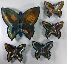 1950s Jeannette Irridized Blue Marigold Carnival Glass 5pc Butterfly Ashtray Set picture