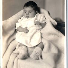 c1930s Niles, MI Cute Calm Baby RPPC Dark Hair Real Photo PC L.C. Vosburg A160 picture