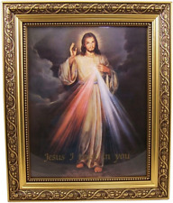 The Divine Mercy Jesus Christ Print in 13 Inch Gold Finish Frame by Gerffert for picture