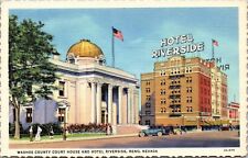Linen Postcard Washoe County Courthouse and Hotel Riverside, Reno Nevada~139457 picture