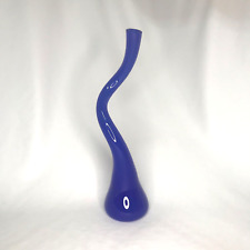 Cobalt Blue Art Glass Spiral Swing Vase 10-3/8