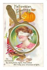 Early 1900's LSC. Co. Series #248 Halloween Postcard Witch, Pumpkin, Mirror picture