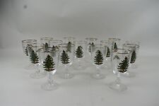 Spode Christmas Tree Goblets Clear 16 oz Gold Rim Pedestal Set of 15  picture