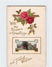 Postcard With my Sincere Greetings and Fond Wishes with Roses Embossed Art Print picture