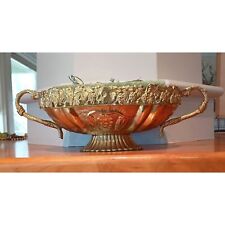 Vintage Oval Brass Centerpiece Bowl Compote Planter Embosse Grapes Brass Heavy picture