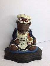 Cast Iron Doorstop Teddy Bear Mama Bear cooking 8.5 Inches Tall Vintage Preowned picture
