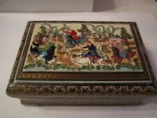 VINTAGE HAND PAINTED HAND MADE ARAB WOOD BOX BEAUTIFUL HIGH RELIEF PAINTING picture