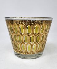 Vintage Mid Century Modern MCM Barware Glass Gold Ice Bucket Deep Bowl EUC See picture