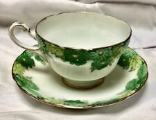 Vtg Paragon Green Floral England Fine Bone China Tea Cup & Saucer Set picture