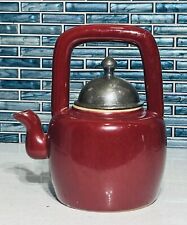 RARE Vintage Artland  Stoneware Ceramic Water Tea Kettle Pot Red with Metal Lid picture