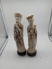 Vtg Ivorine/Faux Bone Asian Emperor/Empress Statues 10in Pedestal Read picture