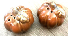 PUMPKIN Salt & Pepper Shakers Never Used Brown Thanksgiving Fall Home Decor picture
