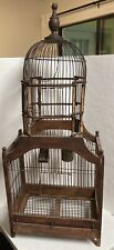 Large Vtg Victorian Domed Bird Cage Wooden & Wire Vintage Country Antique Style picture