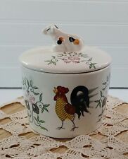 Vintage UCAGCO Early Provincial Lidded Drip Jar Candy Dish ~ Rooster Cow Flower picture