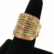 Gold Layered Pink and Green Rhinestone Stretch Ring picture