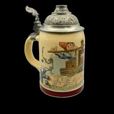 Lidded Mettlach Beer Stein Gnomes Pressing Wine 1/2 Liter #1909 Villeroy & Boch picture